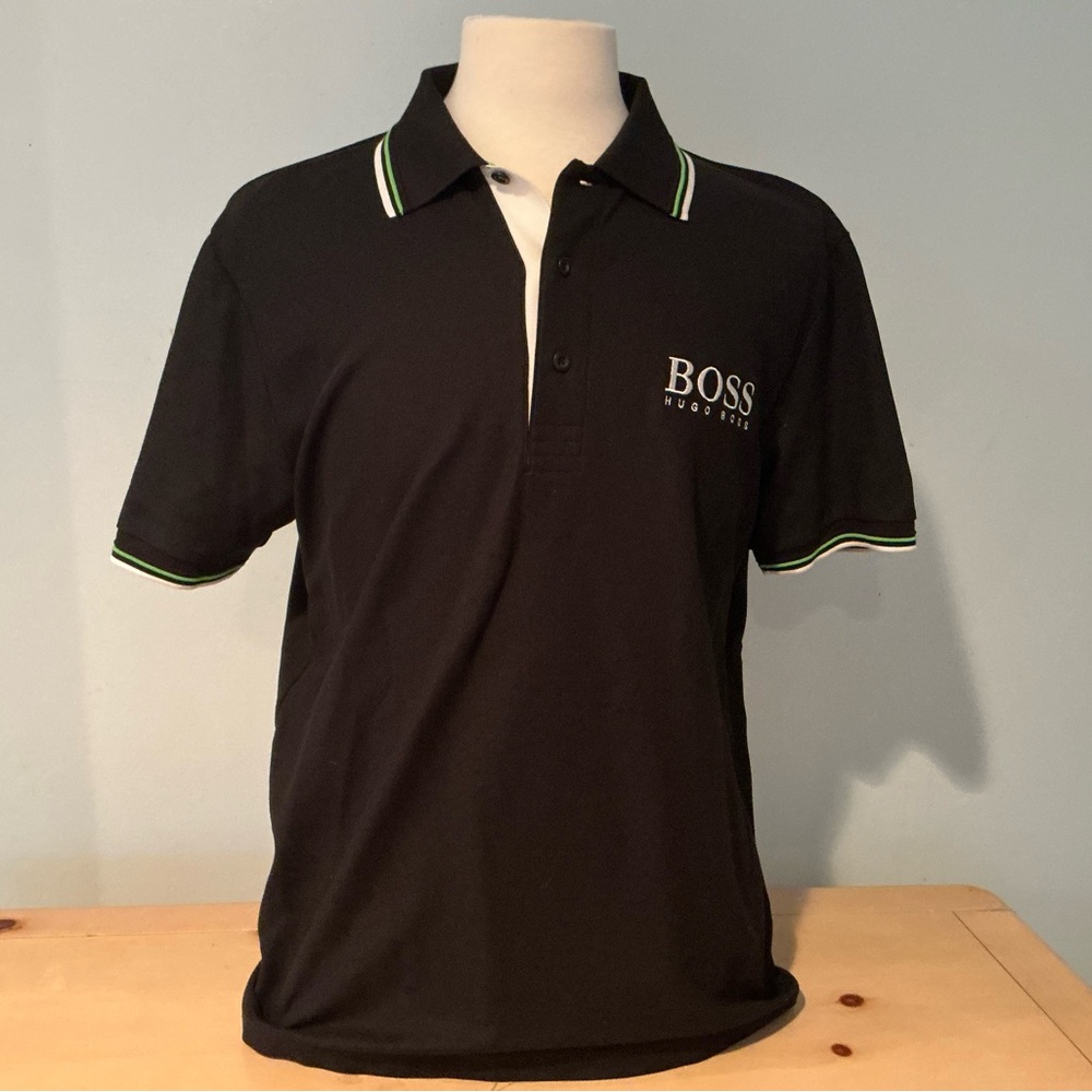 BOSS Black Polo Shirt with Green Details